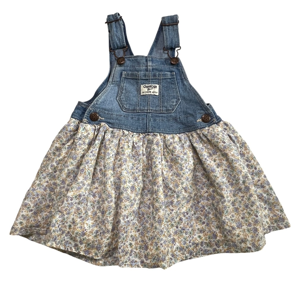 OshKosh Bgosh Toddler Girls 2T Denim Floral Jumper‎ Dress Vestbak Blue